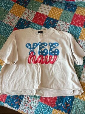 Blue Star 'YEE' and Red 'haw' crop top